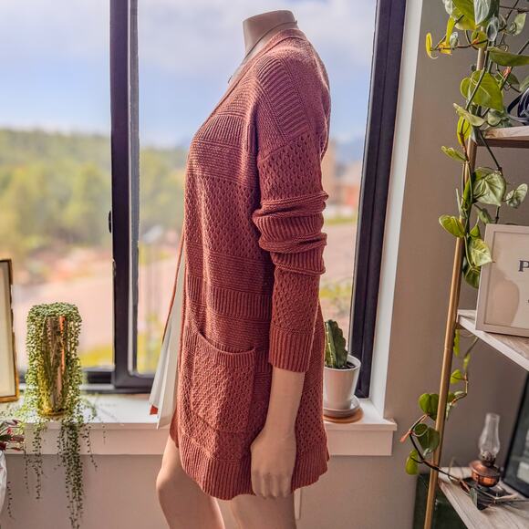 J by Joie, Loosely Woven Cardigan Sweater in Burnt Orange Autumn Tone-Size Small - Picture 9 of 11